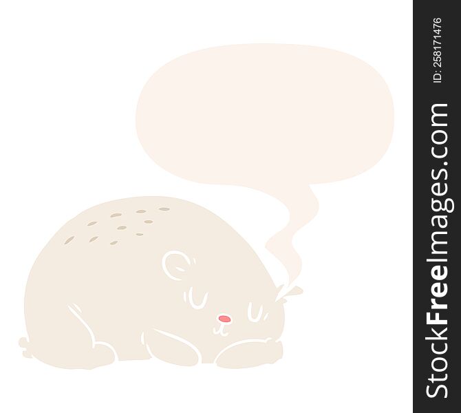 cartoon sleepy polar bear and speech bubble in retro style