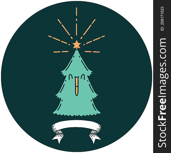 icon of tattoo style christmas tree with star