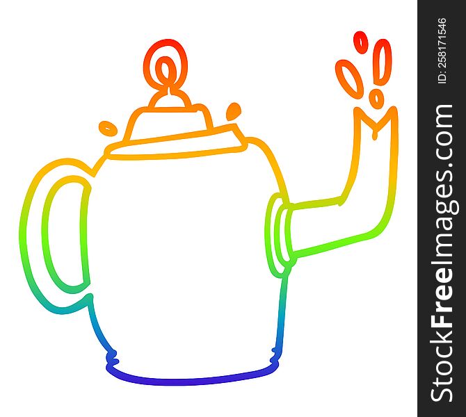 rainbow gradient line drawing of a old metal kettle