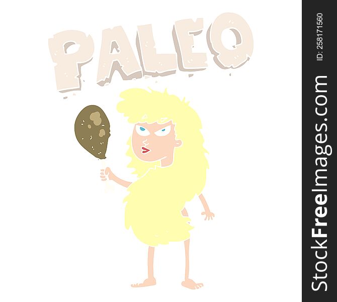 flat color illustration of woman on paleo diet. flat color illustration of woman on paleo diet