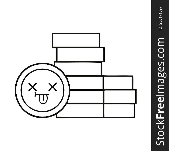 line drawing cartoon of a coins. line drawing cartoon of a coins