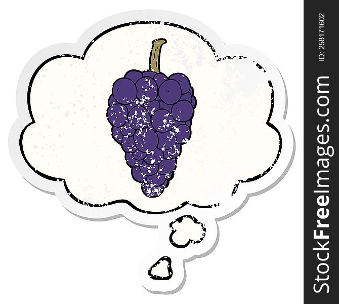 cartoon grapes with thought bubble as a distressed worn sticker