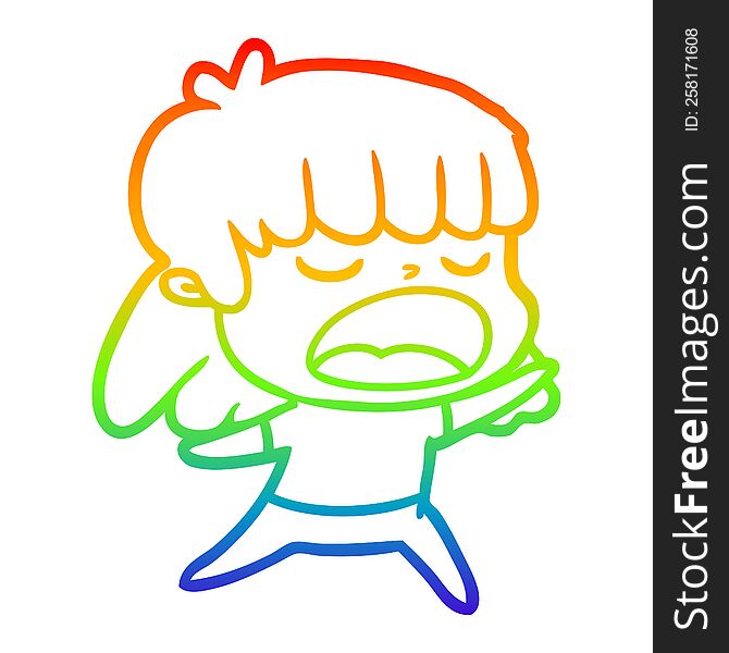 Rainbow Gradient Line Drawing Cartoon Woman Talking Loudly