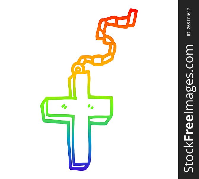 rainbow gradient line drawing of a cartoon gold crucifix