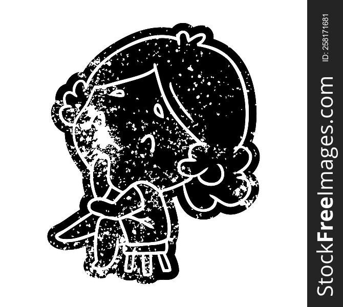 grunge distressed icon of a cute kawaii lady. grunge distressed icon of a cute kawaii lady
