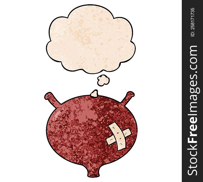 cartoon bladder with thought bubble in grunge texture style. cartoon bladder with thought bubble in grunge texture style