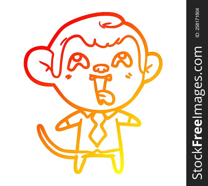 warm gradient line drawing of a crazy cartoon monkey in shirt and tie