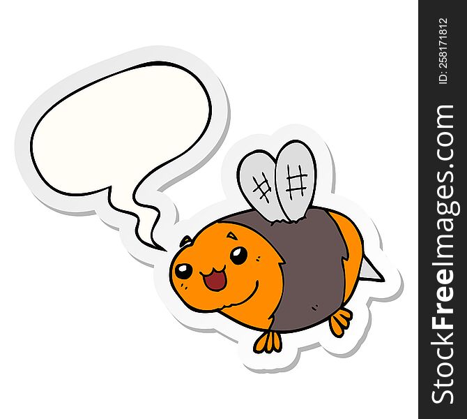 Funny Cartoon Bee And Speech Bubble Sticker