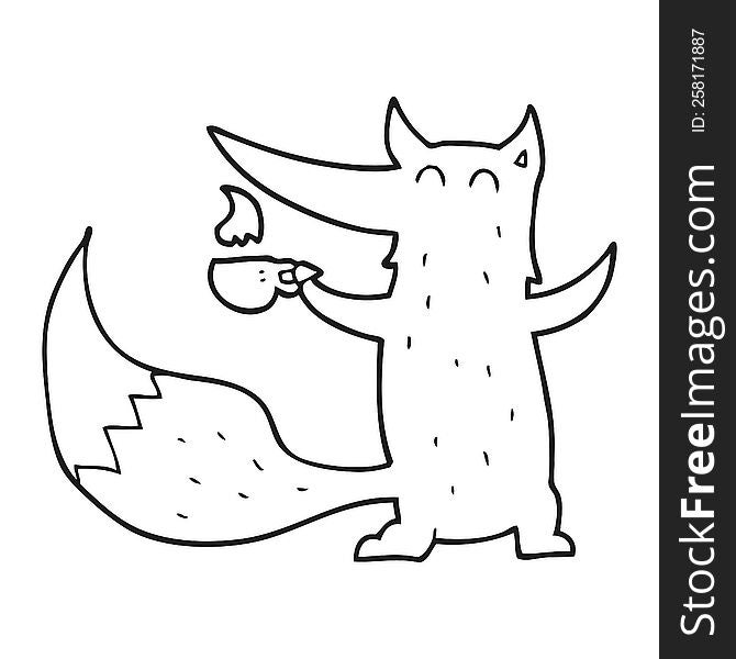 Black And White Cartoon Wolf With Coffee Cup