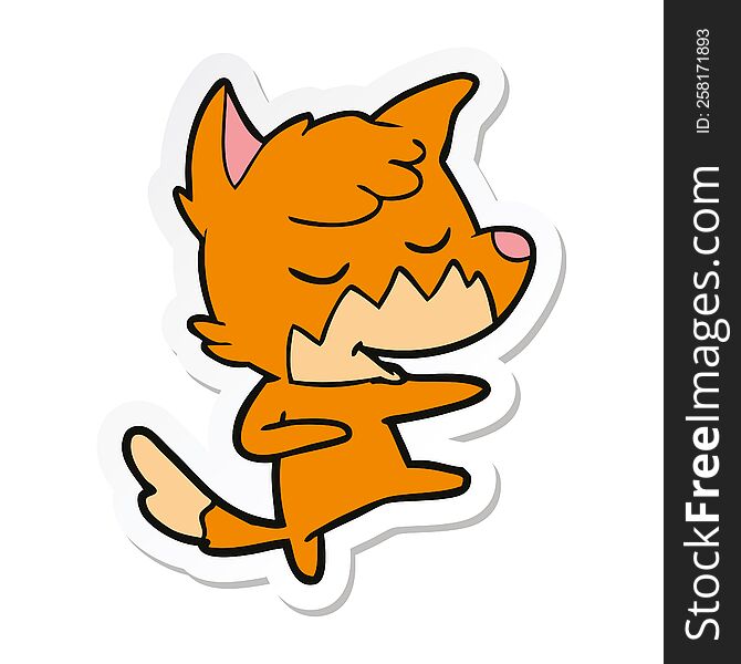 Sticker Of A Friendly Cartoon Fox Dancing