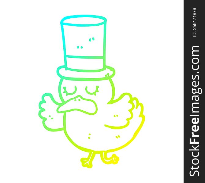 cold gradient line drawing of a cartoon duck wearing top hat