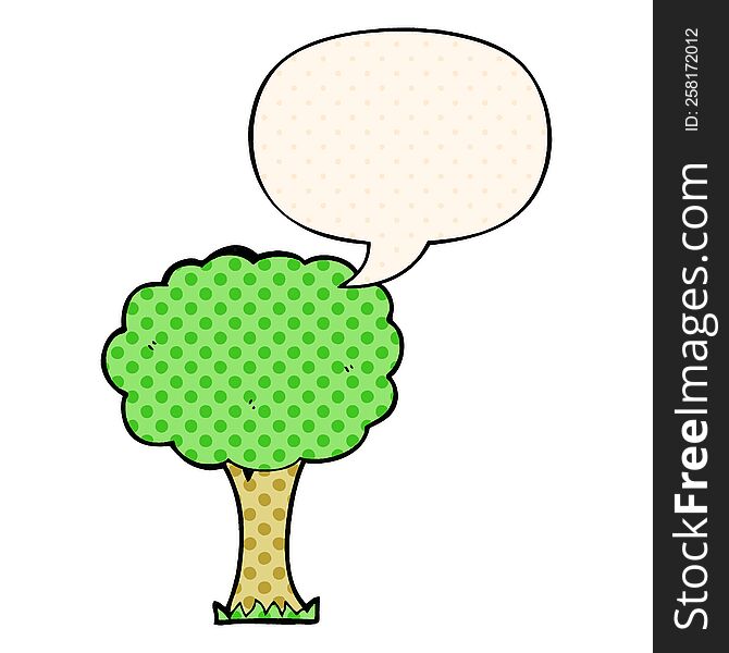 Cartoon Tree And Speech Bubble In Comic Book Style