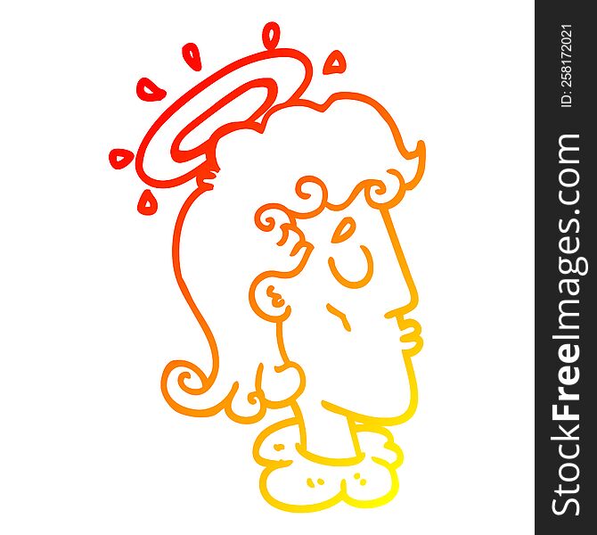 Warm Gradient Line Drawing Cartoon Angel Face