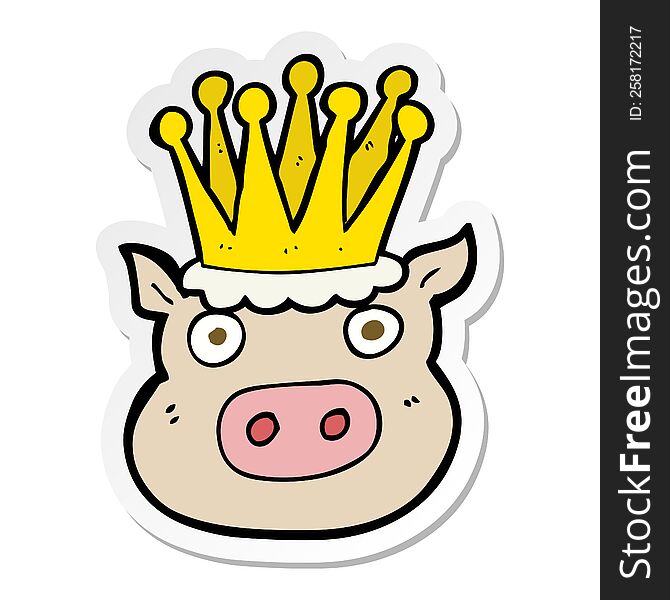 sticker of a cartoon crowned pig