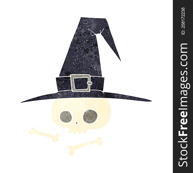 Retro Cartoon Witch Hat With Skull