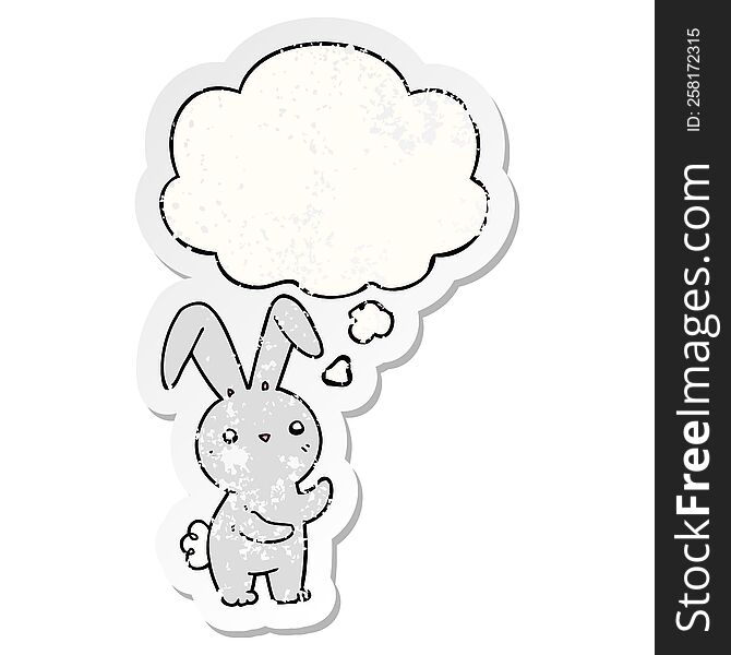 Cute Cartoon Rabbit And Thought Bubble As A Distressed Worn Sticker