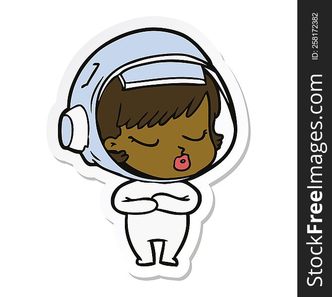 Sticker Of A Cartoon Pretty Astronaut Girl