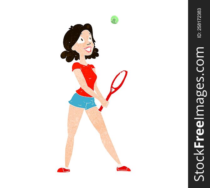 Cartoon Woman Playing Tennis