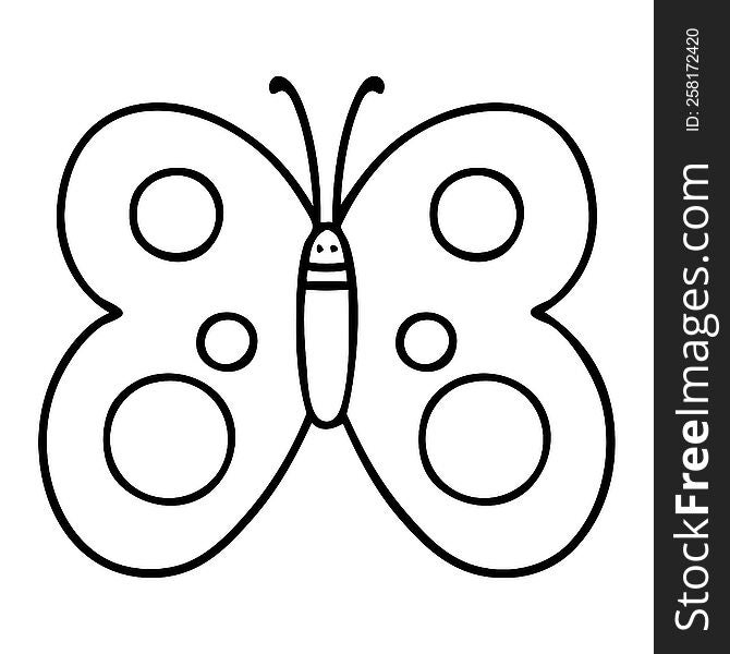 line doodle of a cute butterfly with large wings. line doodle of a cute butterfly with large wings