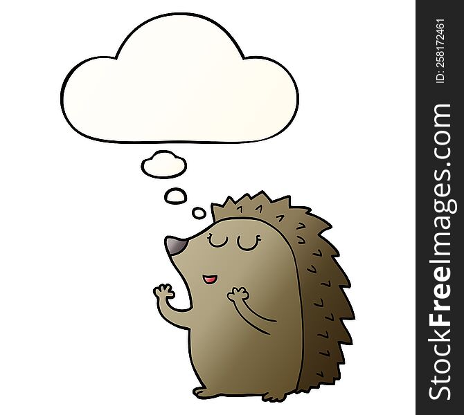cartoon hedgehog with thought bubble in smooth gradient style