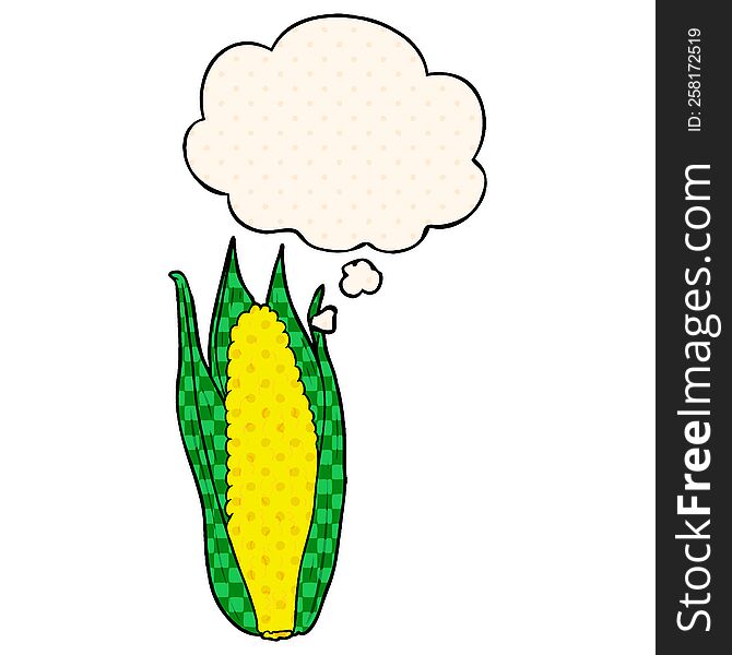 cartoon corn and thought bubble in comic book style