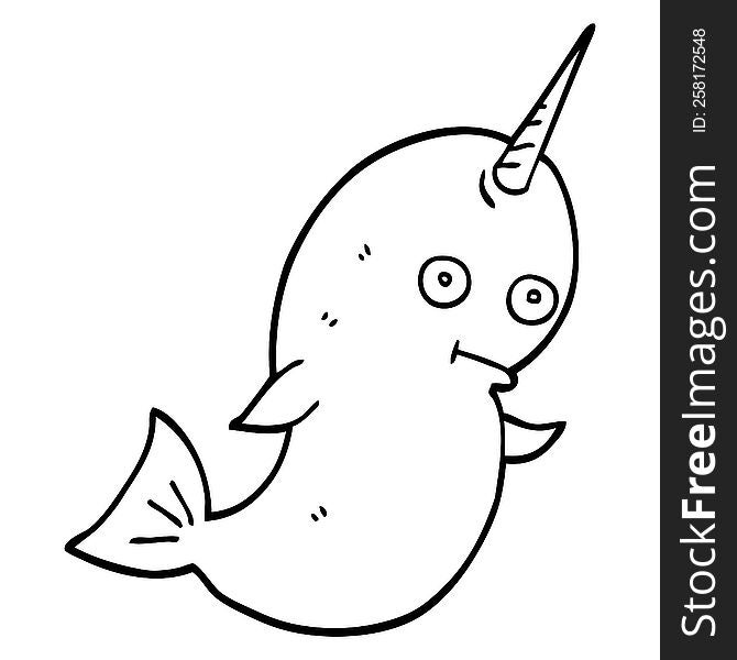 line drawing cartoon white narwhal