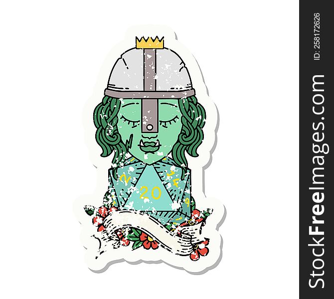 Half Orc Fighter With Natural 20 Dice Roll Grunge Sticker