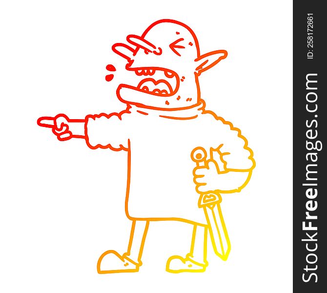 warm gradient line drawing of a cartoon goblin with knife