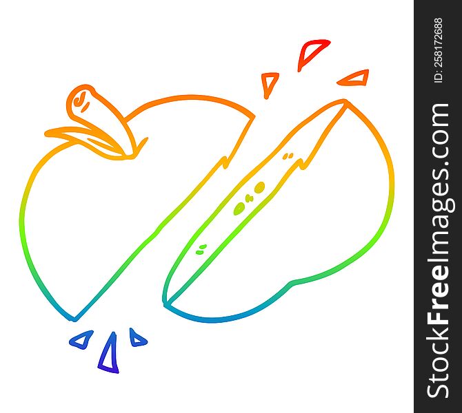 rainbow gradient line drawing of a cartoon sliced apple