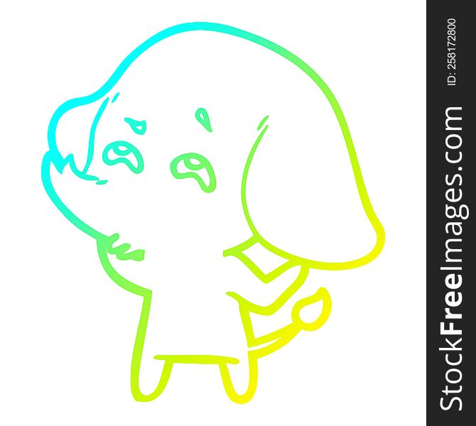 cold gradient line drawing of a cartoon elephant remembering