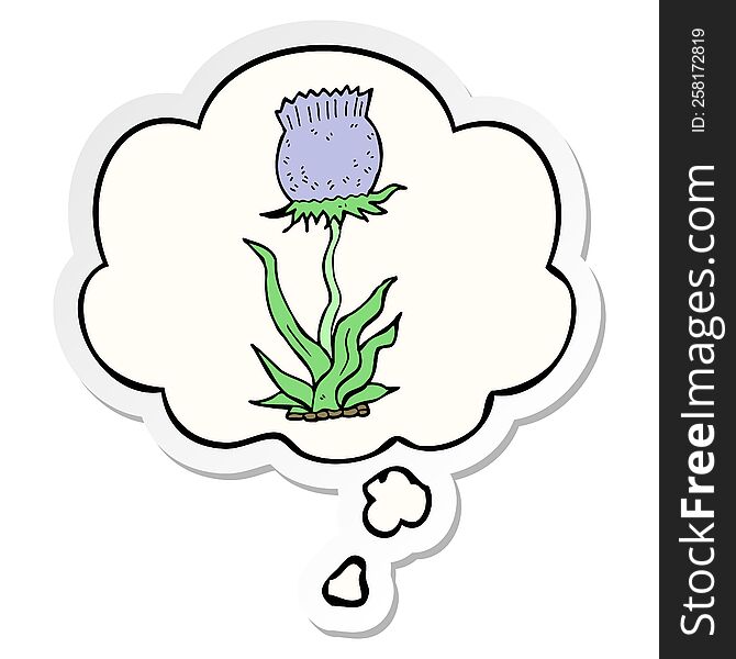 cartoon wild flower and thought bubble as a printed sticker