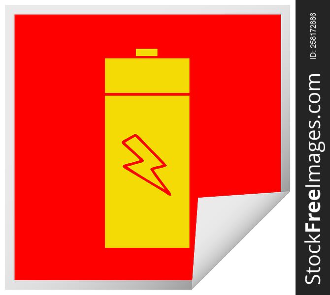 square peeling sticker cartoon of a electrical battery
