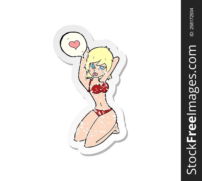 retro distressed sticker of a cartoon woman posing