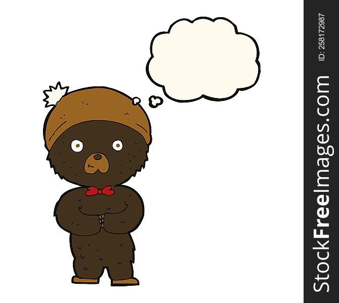 cartoon little black bear with thought bubble