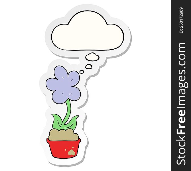 Cute Cartoon Flower And Thought Bubble As A Printed Sticker