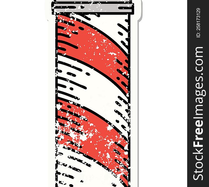Traditional Distressed Sticker Tattoo Of A Barbers Pole
