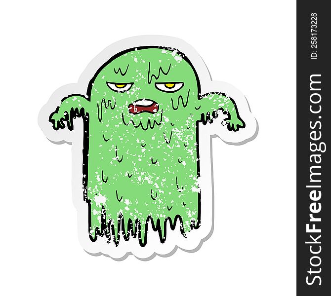 Retro Distressed Sticker Of A Cartoon Slimy Ghost