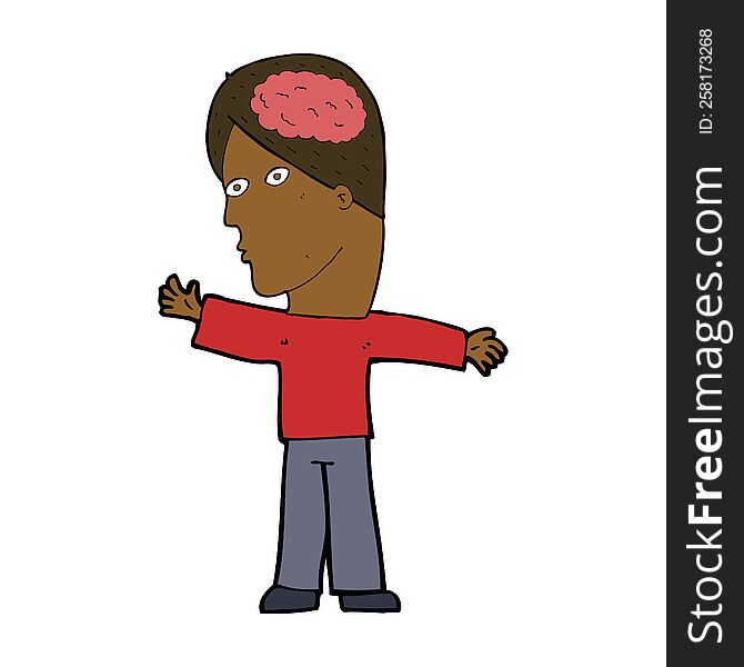 cartoon man with brain