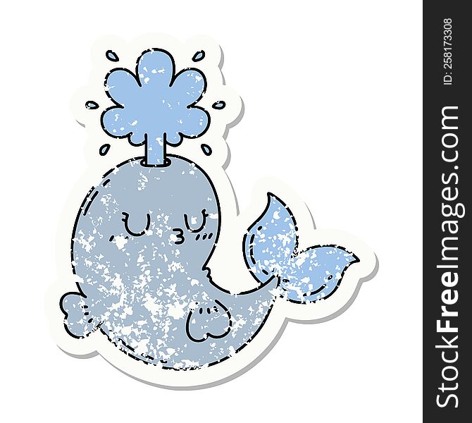 worn old sticker of a tattoo style happy squirting whale character. worn old sticker of a tattoo style happy squirting whale character