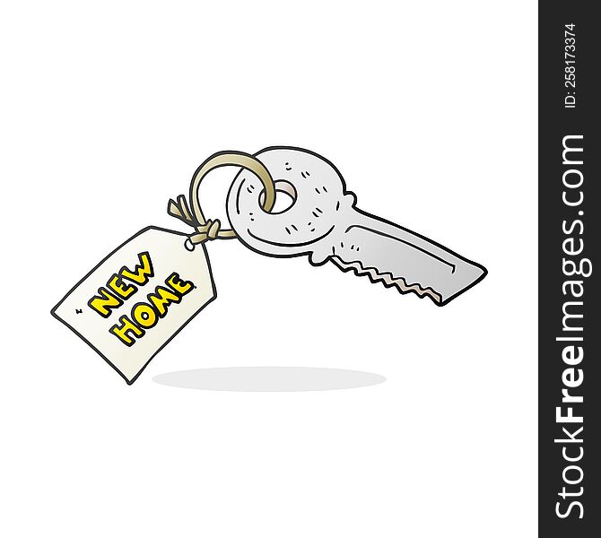 cartoon house key with new home tag