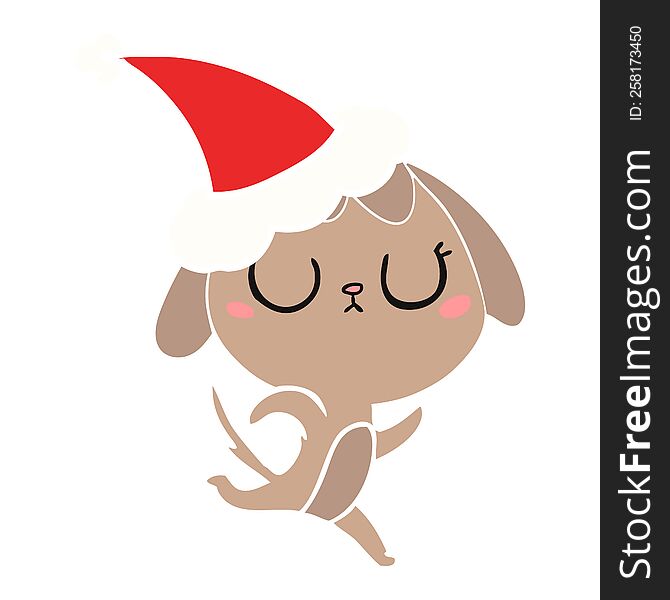 cute hand drawn flat color illustration of a dog wearing santa hat. cute hand drawn flat color illustration of a dog wearing santa hat