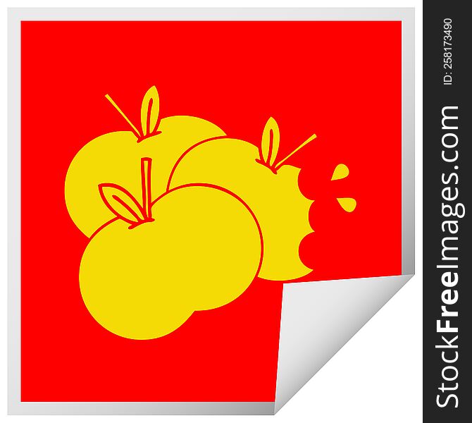 square peeling sticker cartoon of a juicy apple