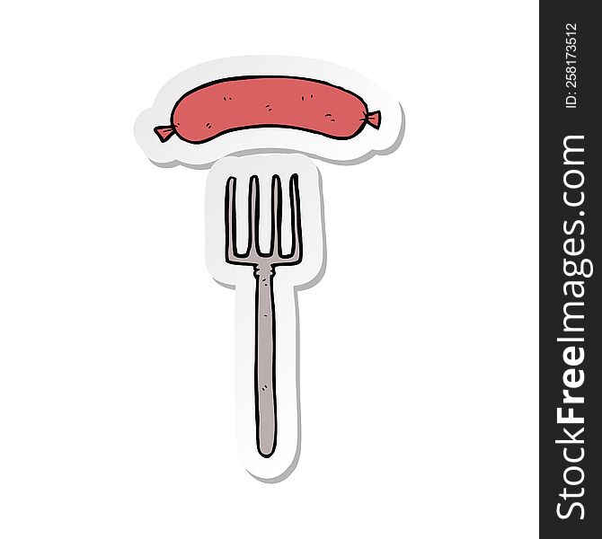 sticker of a cartoon fork and sausage