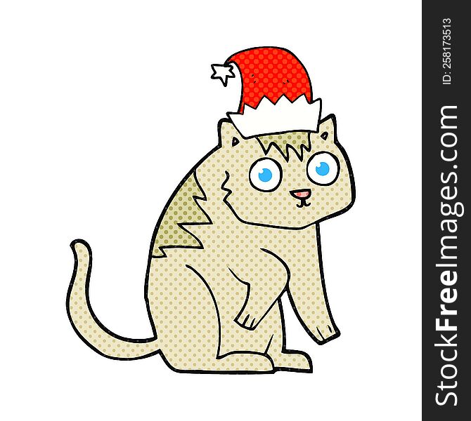 Cartoon Cat Wearing Christmas Hat