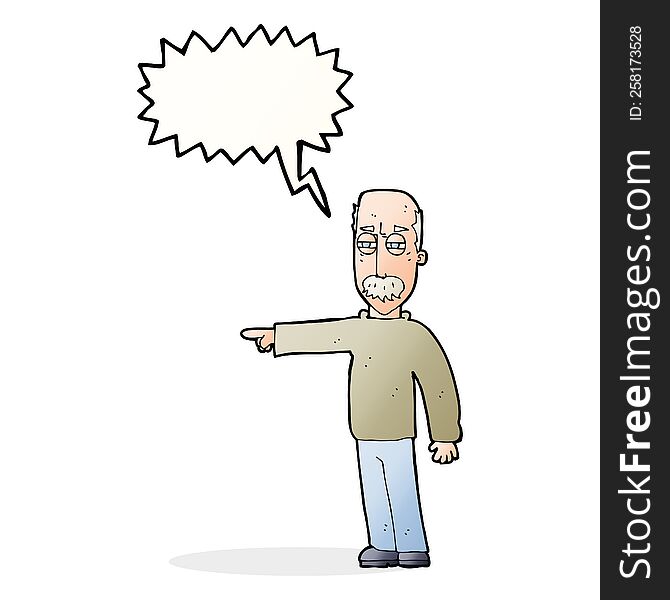 cartoon old man gesturing Get Out! with speech bubble