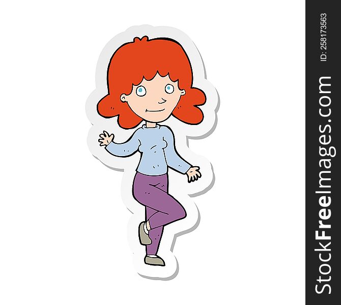 Sticker Of A Cartoon Friendly Woman Waving