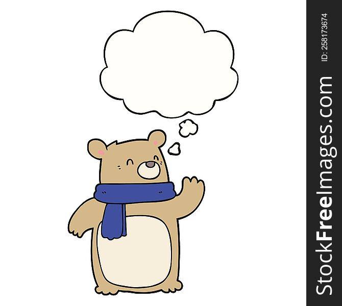 Cartoon Bear Wearing Scarf And Thought Bubble