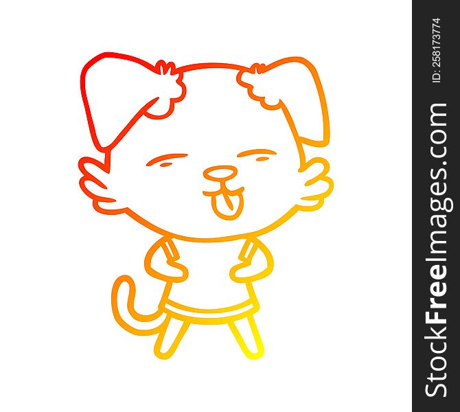 Warm Gradient Line Drawing Cartoon Dog Sticking Out Tongue