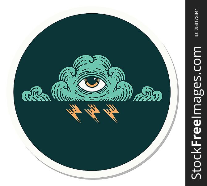 sticker of tattoo in traditional style of an all seeing eye cloud. sticker of tattoo in traditional style of an all seeing eye cloud