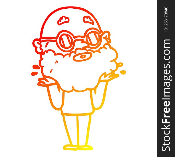 warm gradient line drawing cartoon curious man with beard and sunglasses